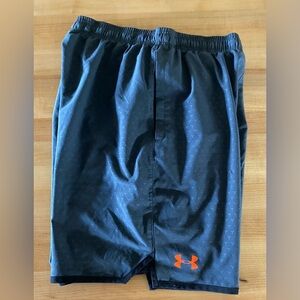 Under Armour Men's Dark Gray and Orange Athletic Shorts (M). Unlined